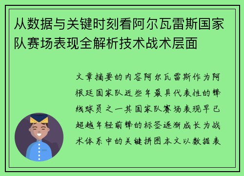 从数据与关键时刻看阿尔瓦雷斯国家队赛场表现全解析技术战术层面