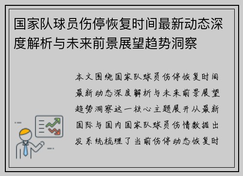 国家队球员伤停恢复时间最新动态深度解析与未来前景展望趋势洞察